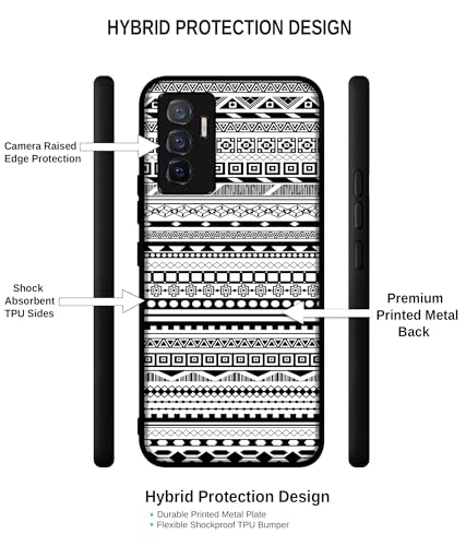Image of Black & White Patterns Design Premium 2D Printed Metal Back Case Cover for Vivo V23E 5G / Y75 4G
