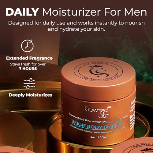 Reign Cologned Body Butter | Fresh & Nautical Scent | Blended with Pink Pepper & Bergamot | Infused with Organic Shea & Mango Butters | Moisturizing Formula with All-Day Fragrance | 5oz - Image 4