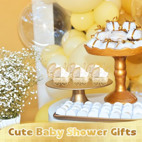Image of Threehoney 12 Pcs Baby Shower Mini Carriage Decoration Metal Wired Fillable Small Stroller Table Decor Baby Shower Party Favor for Guest Gender Reveal Candy Centerpiece (Gold)