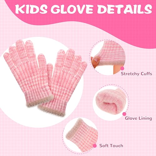 FENELY 3Pcs Kids Winter Hat Scarf Gloves Set, Children Knit Warm Ear Cap with Gloves Neck Warmer for Boys Girls 3-10 Years4