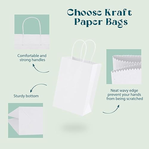 Miniatura 130 de MESHA Bolsas de papel grandes de 10 x 5 x 13 pulgadas, bolsas de papel kraft para compras con asas, paquete de 50 bolsas de regalo grandes, bolsas