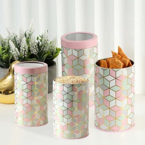 Image of Maroc Collection Airtight Kitchen Container Set| Set of 4-850ml+1400ml| Food Grade Metal Storage Jars for Spices, Snacks & Dry Fruits| Leakproof, Moist-Proof Canisters| Moroccan Pink Pastel