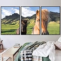 3 Piece Framed Canvas Wall Art A Friend with Me Animals Farmhouse/Country Fun Horse Living Room - 16
