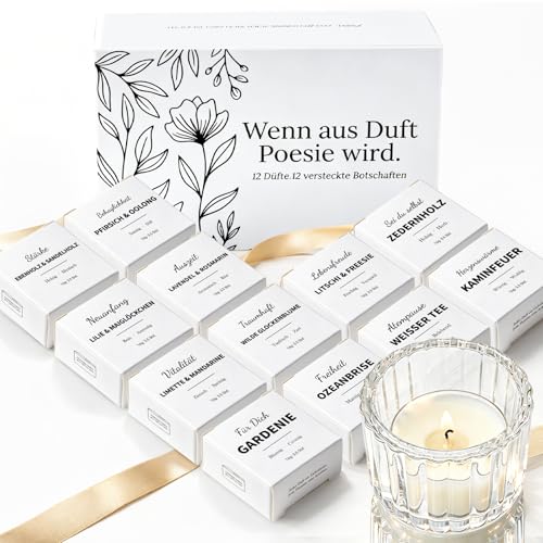Duftkerze Geschenke für Frauen 12 Stück - Verborgene Botschaft Erscheint beim Abbrennen Personalisiert Rituals Idee Kleine Beste Lustige Geburtstagsgeschenkset für Freundin Partner Muttertagsgeschenk