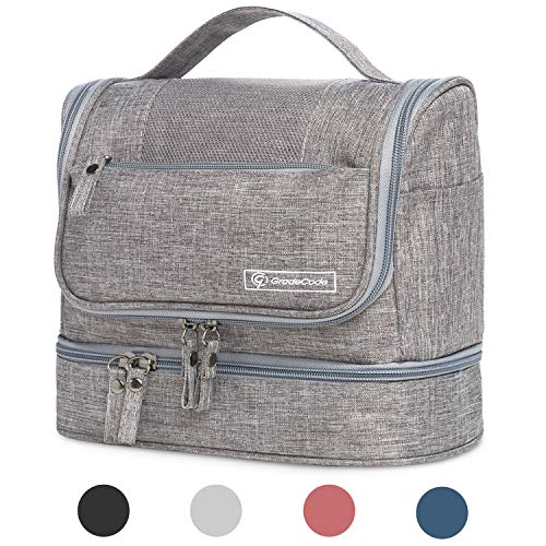 Hanging Toiletry Bag, Carry on Toiletry Bag with Waterproof Compartment for Travel Accessories- Heavy Duty Travel Kit Cosmetic Bag Makeup Bag Essentials Organizer for Gym/Travel/Business (Grey)