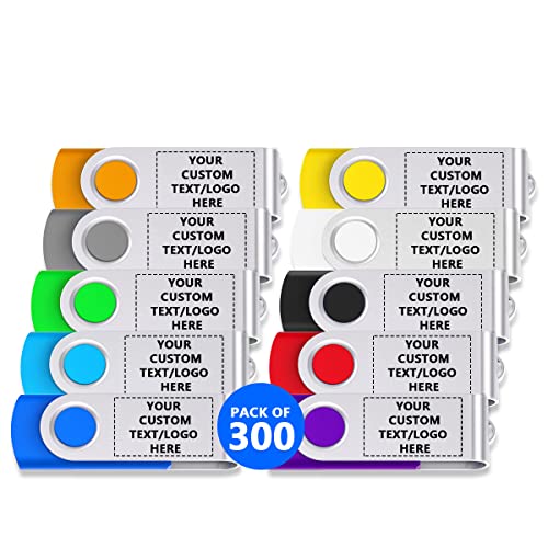 Paintechz Custom Swivel USB Flash Drives 300 Pack, Personalized Logo Bulk - as Corporate Gifts and Promotional Giveaways - 4GB