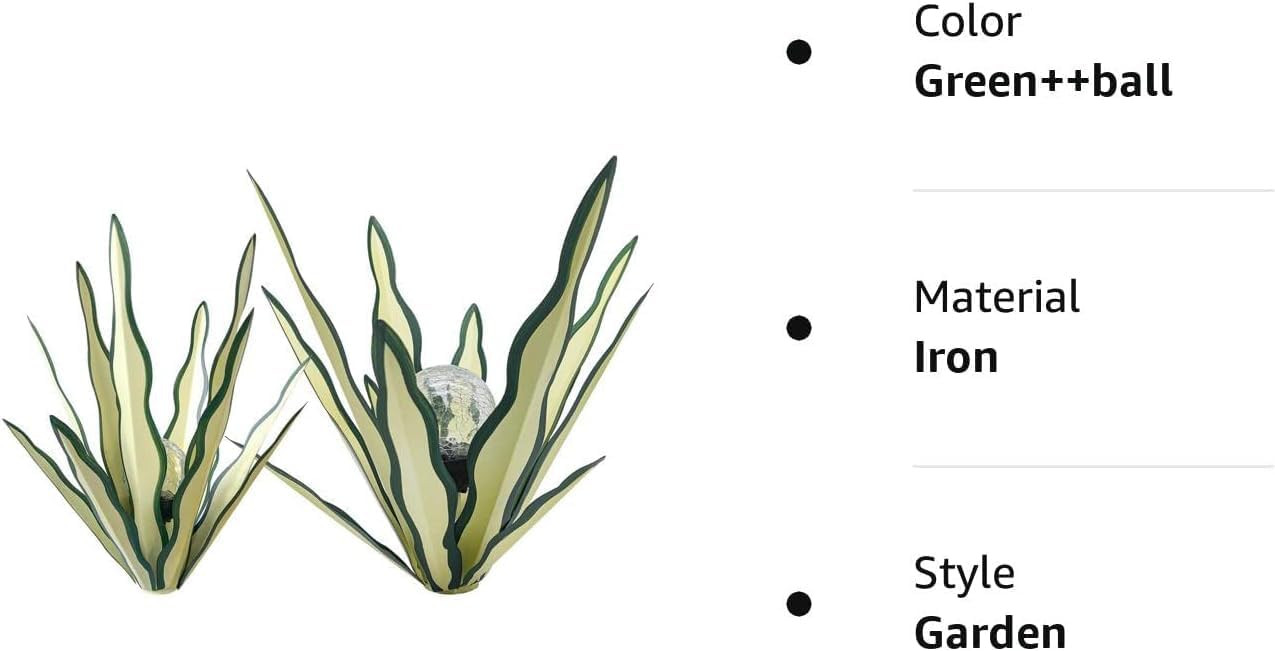 Metal Agave Plant Garden Art, 2 Pack Tequila Rustic Sculpture, Rustic Metal Agave Plants Garden Lawn Home Ornaments, for Yard Stakes, Garden Figurines, Outdoor Patio (2 PCS Green with Light)