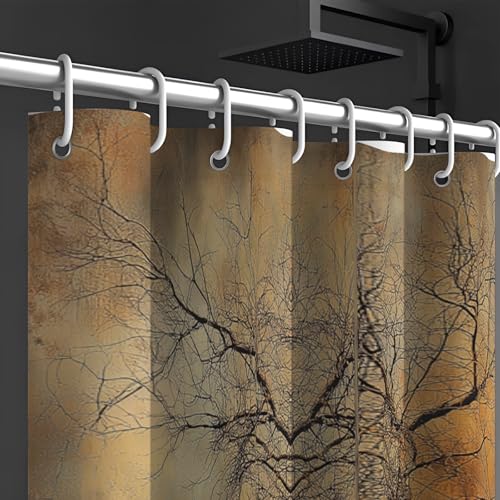 Rideau de douche en tissu polyester lavable style rétro de forêt automnale avec crochets