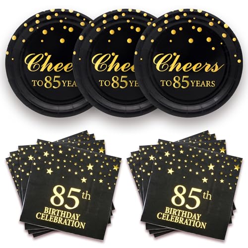Pandecor Birthday Party Plates and Napkins Party Supplies Disposable Birthday Party Decorations Set Serve up to 20 Guests (85 years old)