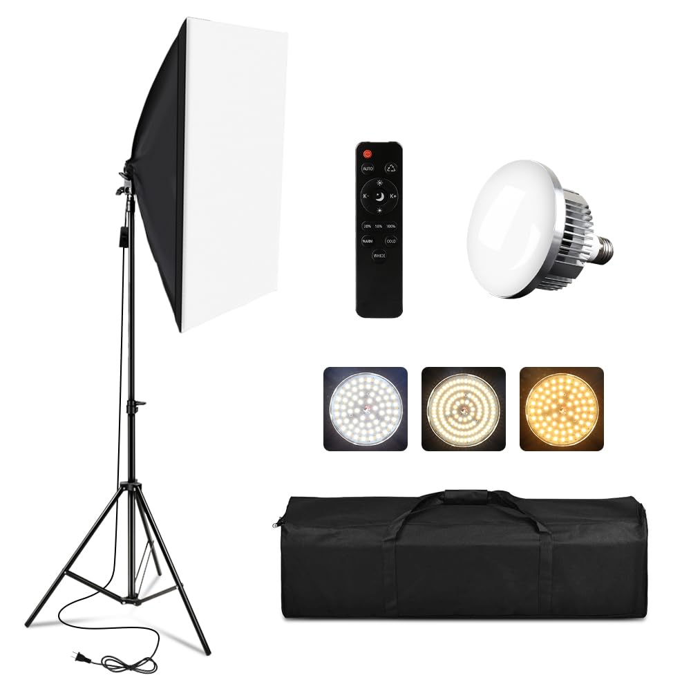 Set di illuminazione Softbox, kit professionale per studio professionale, attrezzatura continua con treppiedi da 2 m, 3200-5500 K, tripla lampadina LED con telecomando per fotografia fotografica