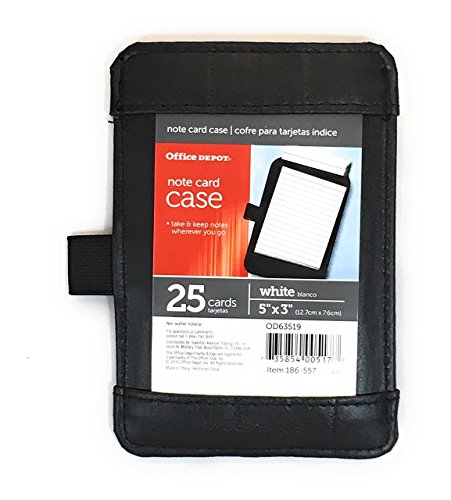 Office Depot Note Card Case, Size 5' x 3' (12.7cm x 7.6cm) Index Card Holder, Includes 25 Ruled Index Cards, Black Faux Leather, Front and Back Viewing Options, Notecard Holder