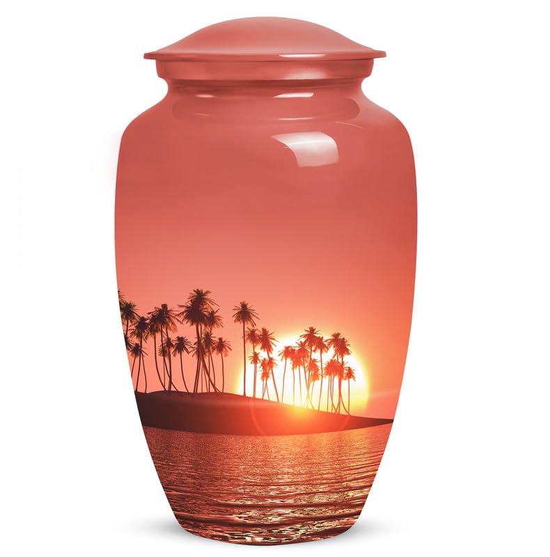 Yatskia Sunset Palm Tree Urns for Human Ashes Adult Female, Cremation Burial Urn for Ashes Adult Male, Decorative Memorial Urns for Human Ash, (Large Urn, 10 Inch)