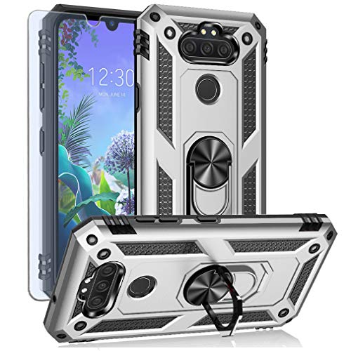 YZOK for LG Aristo 5 Case,with HD Screen Protector,LG Phoenix 5,LG Fortune 3 Case,[Military Grade] Ring Car Mount Kickstand Hybrid Hard PC Soft TPU Shockproof Protective Case for LG K8x (Silver)