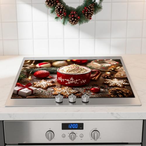 Image of Nuxovilar Red Cup Mug Stove Cover Diatom Mud 28.35x20.47 In | Glass Protector Countertop Mat Counter Saver Cooktop Cover Kitchen Festive Decor Room (Red Cup Pattern)