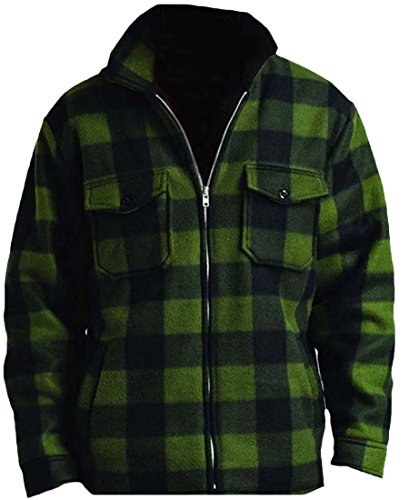 Woodland Supply Co. Men's Heavy Warm Fleece Lined Zip Up Buffalo Plaid Jacket,X-Large,Dark Green