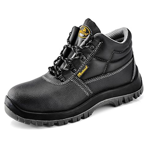 SAFETOE S3 Steel Toe Safety Boots [CE Quality Certified] - 8010 Water Resistant Leather Worksite PPE Safety Work Shoes Boots with Steel Toe Capped Black Cover