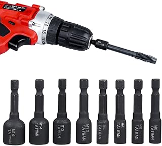 Eyech 8Pcs Machine Tap Socket Wrench Set,1/4 Inch Hex Shank Alloy Steel Air Screwdriver Socket Adapter Driver Thread Tap Adapter M4/M5/M6/M8/M10/M12/M14/M16 for DIY Handworking, Auto Repair