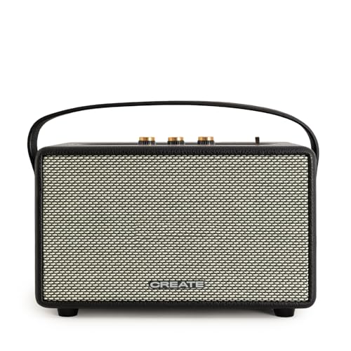 CREATE / Speaker Retro/Altavoz portátil con Bluetooth, USB y AUX Negro Grande/Diseño Retro, hasta 5 Horas de autonomía, Correa de Transporte, 40W