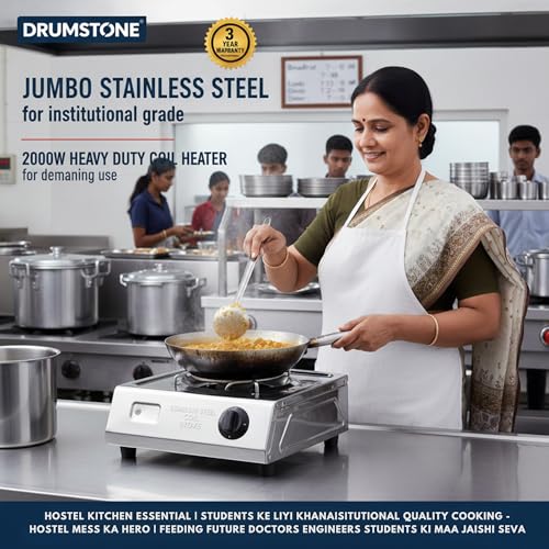 Image of Drumstone 2000W Electric Hot Plate Single Burner | Portable Stainless Steel Coil Cooking Stove with Adjustable Temperature Control | Heavy Duty Electric Cooktop