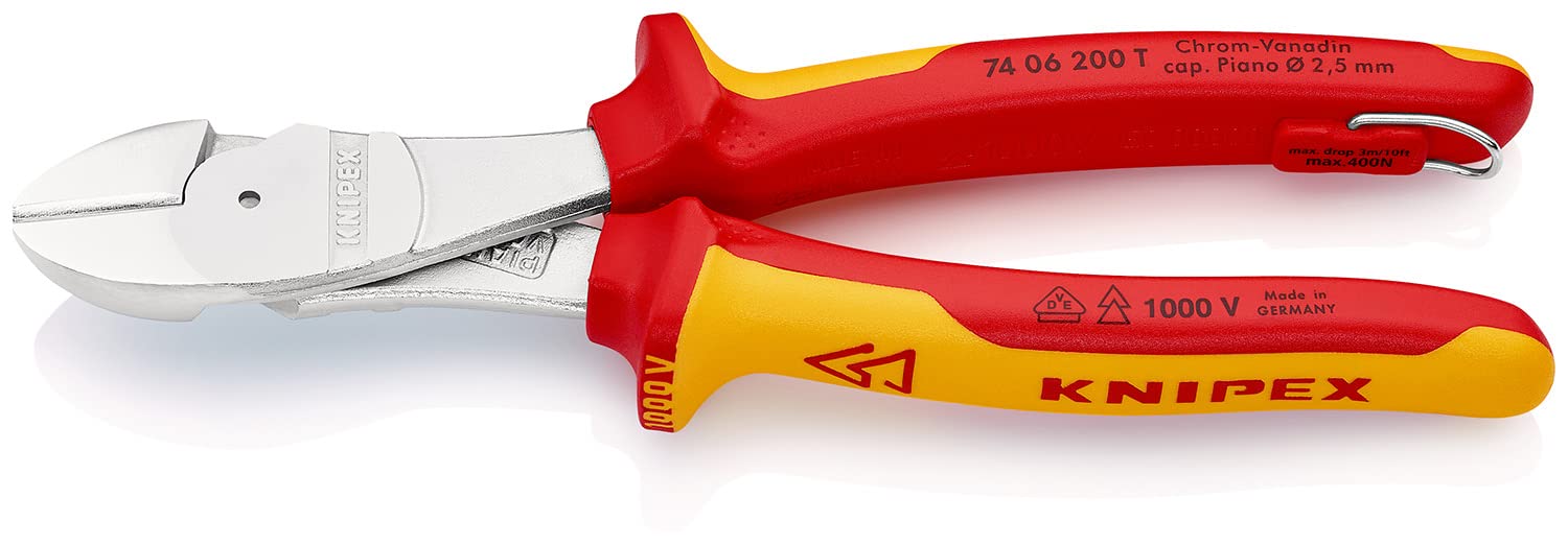 Knipex 74 06 200 T High Leverage Diagonal Cutter with Tether Attachment Point, MultiColour, 200 mm