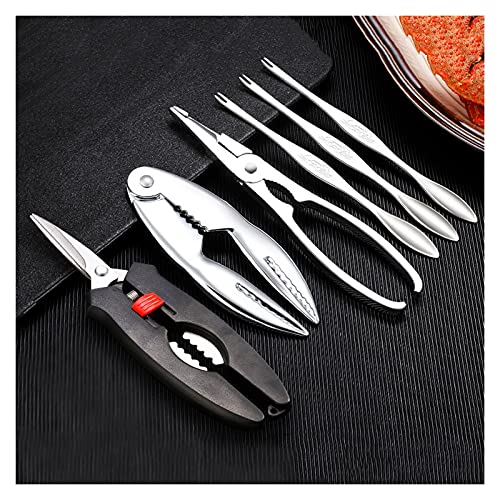 BinOxy Meeresfrüchte Werkzeug Set 6-teiliges Metall-Meeresfrüchte-Werkzeugsatz mit 3 Gabeln, 2 Meeresfrüchten-Crackern und 1 Fischscheren Bequeme...