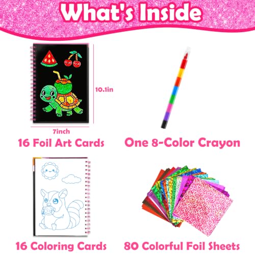 Image of FUNNYB&G Foil Art Craft Kit for Girls 4-10 Years Old: Mess-Free & No-Glue, Create 16 Sparkly Cute Pet Pictures - Perfect Travel Toy & Birthday Gift for Kids（Cute Pet）