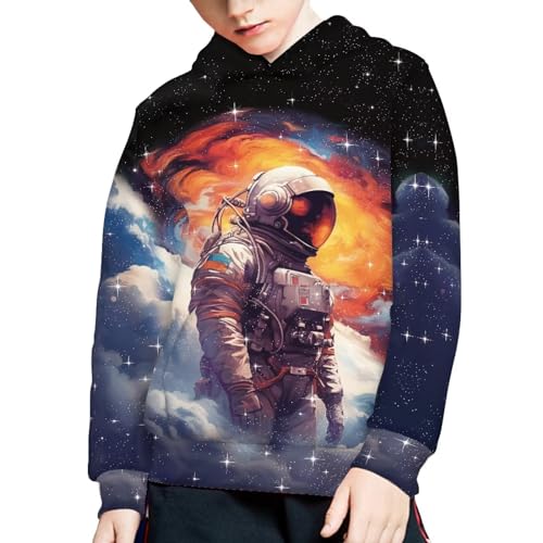 Galaxy Hoodies for Kids 3D Astronaut Plush Inside Sweatshirts 7-15 Years Boys Girls Pullover with Pocket