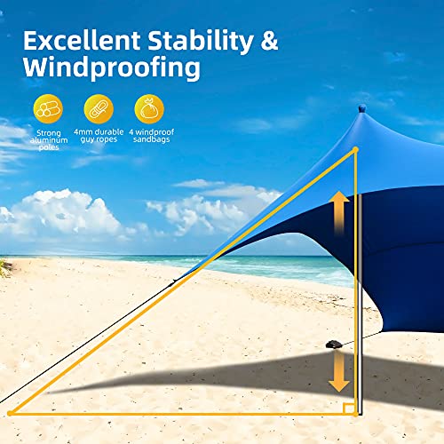 Image of AKASO Beach Tent, Portable Beach Canopy Sun Shelter UPF50+ for 6-8 People, for Beach, Camping Trips, Fishing, Backyard or Picnics (10x10 FT with 2 Poles)