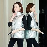 glanz windbreaker Größe:S M L XL XXL 3XL Damen Daunenweste Winter,Mode Winter Damen Unten Weste Retro Windbreaker Jacke Kurze Ärmellose Stand-Up Kragen Glanz Wasserdichte Weste Elegante Silber Outdoor Komfortable Freizeit Weihnachtsfeie