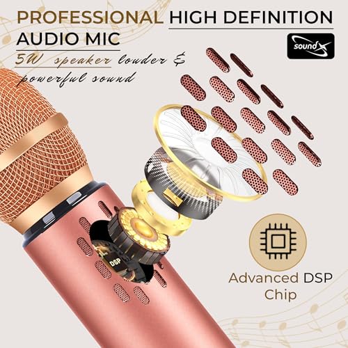 Image of CASON Wireless Bluetooth Karaoke Mic for Singing with Speaker,Echo Adjusting Button-10W Bluetooth Microphone for Upto 6 Hours Playtime, Type C Charging & Cordless Mic for Singers,Party (Rose Gold)