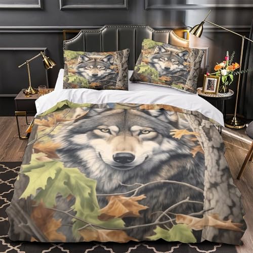 Housse de couette loup 140x200 parure de lit imprimé 3D microfibre pour lit simple garçon - 2