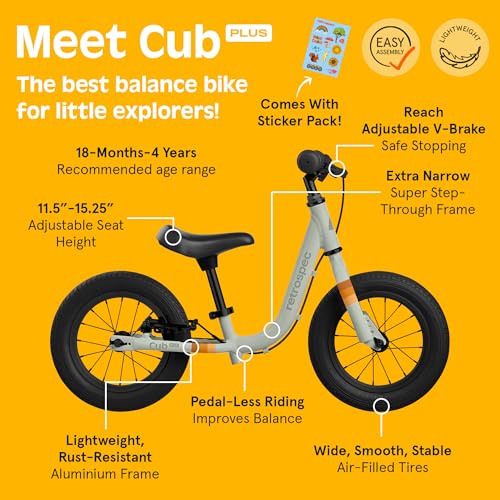 Image of Retrospec Cub Plus Toddler Balance Bike for Boys & Girls Ages 18 Months - 4 Years No Pedals with Lightweight Frame and Adjustable V-Brake, Seat and Handlebar for Kids