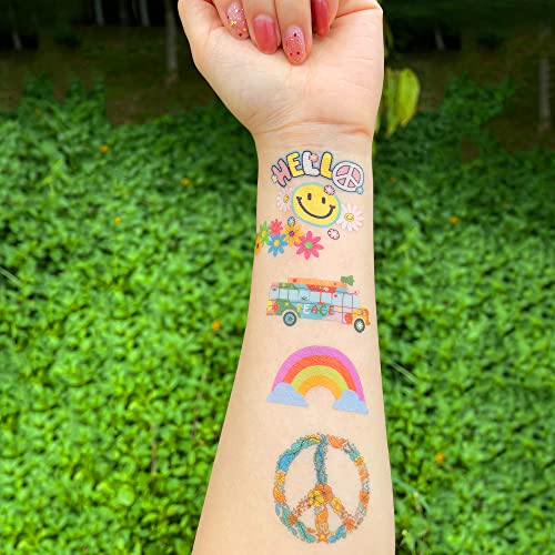 Tatuwst Hippie Temporary Tattoos For Man And Women Adult 70’S Groovy Hippie Love And Peace Rainbow Waterproof Face Body Waterproof Body Party Accessories,79 Styles Tiny Removable Fake Tattoo Stickers #TOP1