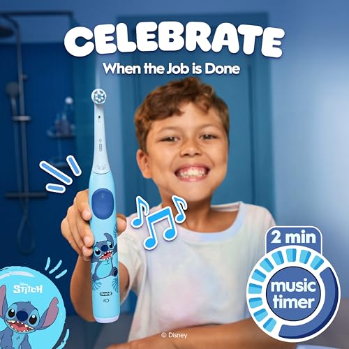Image of Oral-B iO Kids Limited Rechargeable Electric Powered Toothbrush, Stitch with 1 Gentle Care Brush Head - Automatic Pressure Sensor to Protect Gums - 3 Cleaning Settings - 2 Min Music Timer