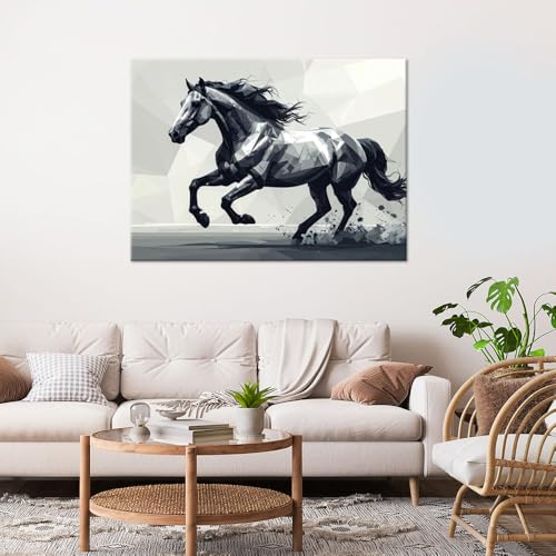 Toile imprimée cheval noir géométrique tableau salon grand format - 2