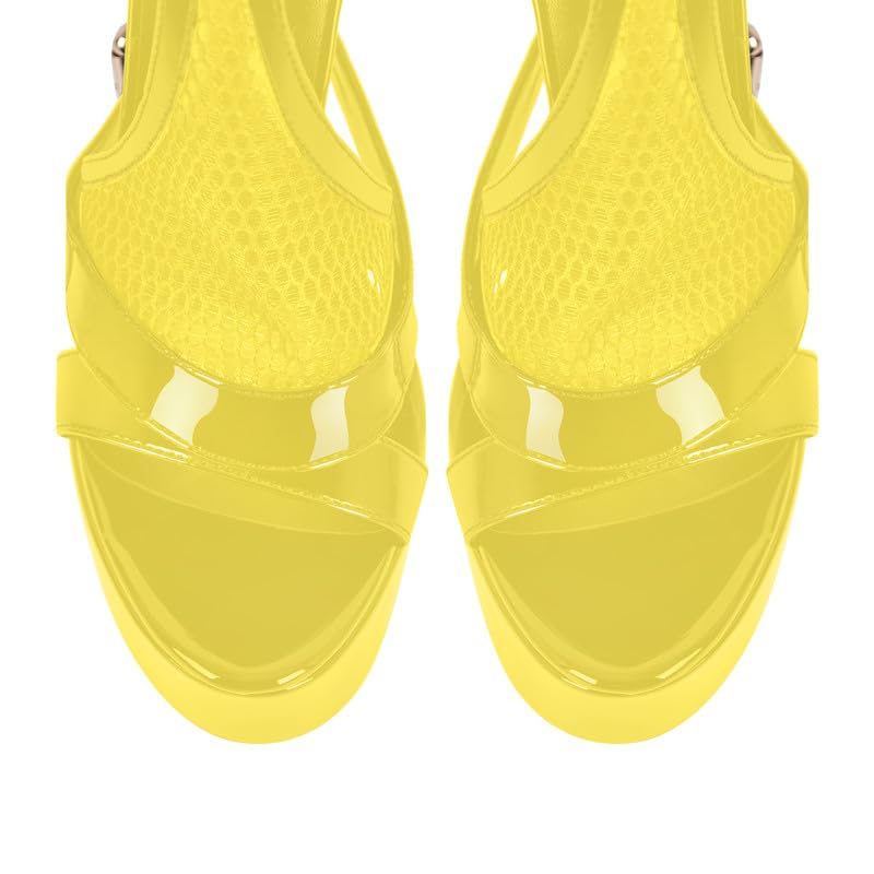 VERISSON Opened Round Toe Stiletto Pump Sandals T-Strap Double Grommets Buckle Strappy Fishnet Material Platform Summer Shoes2