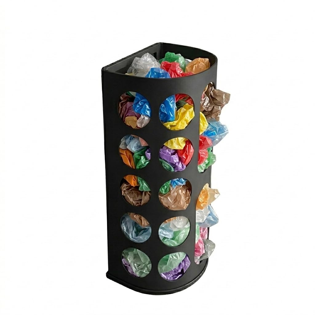 Plastic Bag Holder with Round Cutouts, Wall-Mounted Storage Organiser, Black, Kitchen Bag Dispenser-image-7