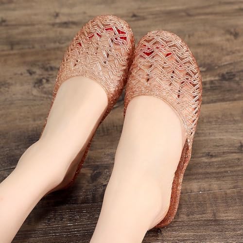 Clear Jelly Sandals for Women Sparkly Jelly Flats Hollow Water Slides Slip On House Slippers Wide Round Toes Lightweight Breathable Summer Dress Shoes Beach Party Cruise Vacation No Slip Low Heel2
