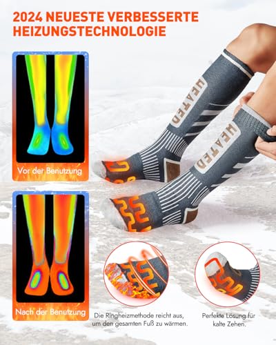 Beheizbare Socken, Beheizte Socken Damen Herren, die Lösung für kalte Zehen im Jahr 2024-5v 6000 mAh Wiederaufladbare Heizsocken für Skifahren, Outdoor, Camping, Wandern (APP) – Bild 4