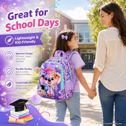 Image of AGSDON 3PCS Backpacks for Girls, 16 inch Elementary Kids Backpack Preschool School Bookbags and Lunch Box