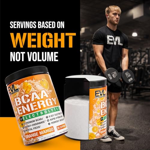 Image of EVL BCAAs Amino Acids Powder - BCAA Energy Pre Workout Powder for Muscle Recovery Lean Growth and Endurance - Rehydrating Post Workout Recovery Drink with 6 Key Electrolytes - Orange Mango