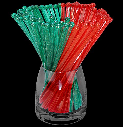 100 PCS Christmas Green Red Plastic Swizzle Sticks Party Cocktail Stirrers
