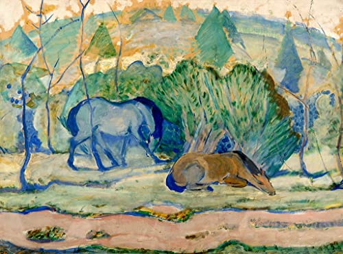 Toile Chevaux au pâturage Marc 60x90 Peinture Décoration Murale Maison
