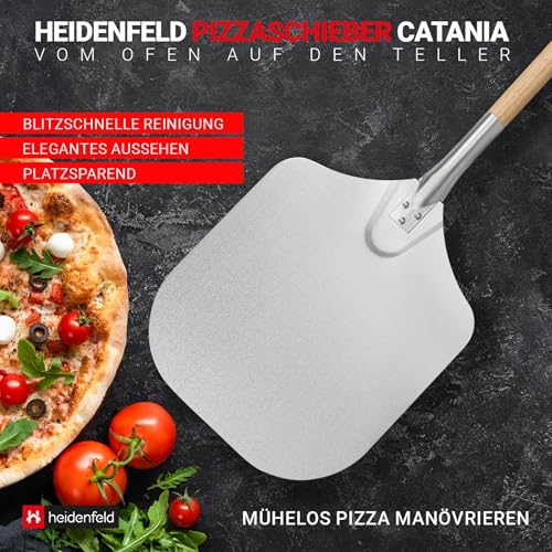 Foto von Heidenfeld Pizzaschieber Catania | Pizzaschaufel - 30.5 x 30.5 cm Fläche - Aluminium Pizzablech - Pizzastein - Pizzaschaufel - Pizza Schieber - Pizzawender - Pizzapfanne - Pizzaheber - Pizza Zubehör