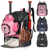 FUZVOL Baseball Bag for Youth Adults Baseballs Backpack T-Ball Softball Equipment Bag Lightweight Bat Bag with Shoe Compartment, Fence Hook, Glove Helmet Holder, Pink
