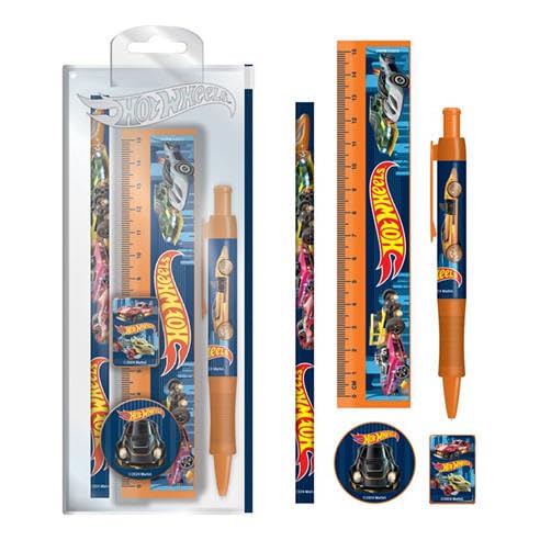 Hot Wheels 5 Item Unisex Kids' Stationery Set with Clear Zipped Case