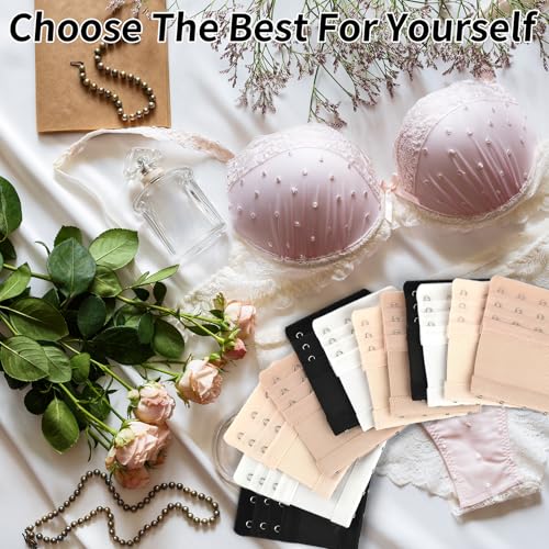 PEASUG 12 PCS Bra Extenders 4 Hooks, Bra Strap Extender, 4 Hook Bra Extenders for Women Elastic Extension Strap Plus Size Soft and Comfortable (Black, Nude, White, Beige)