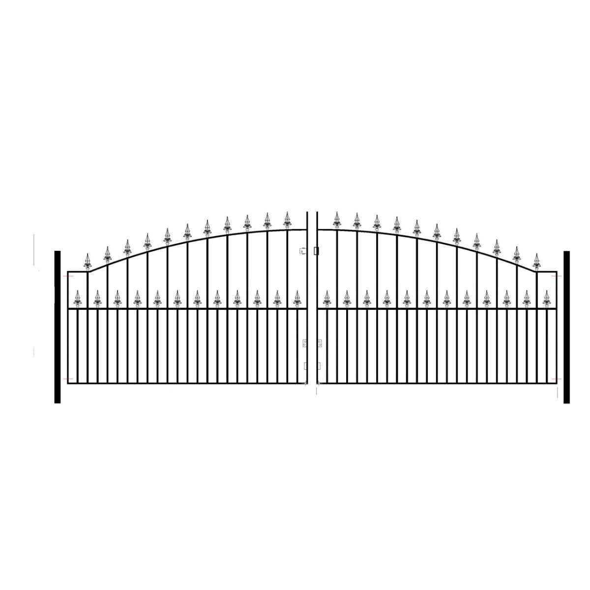 Saxon Spear Top Arched Double Driveway Gate - Steel - Black - W3658 x H1245 mm