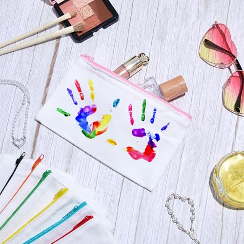 Image of Frienda 50 Pcs Canvas Zipper Pouch Bulk Gift Small Blank Pouch Makeup Bag Cosmetic Toiletry Bag Appreciation Gift for DIY Craft Projects Employee Coworkers Staff Team(White with Colorful Zipper)