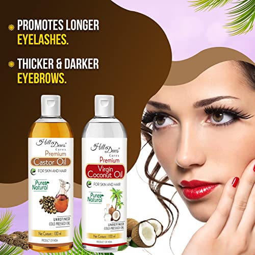 Image of Castor oil (100 ml) and Virgin Coconut oil (VCO)(100 ml) Combo - Cold Pressed - Moisturizes the Skin and Promotes soft and Shiny Hair